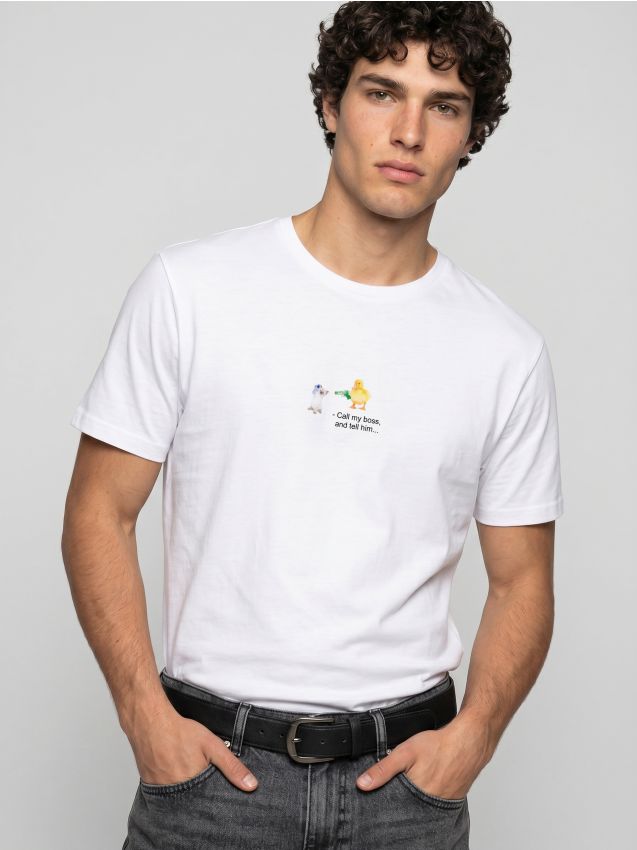 Sinsay - Tricou din bumbac cu imprimeu - alb