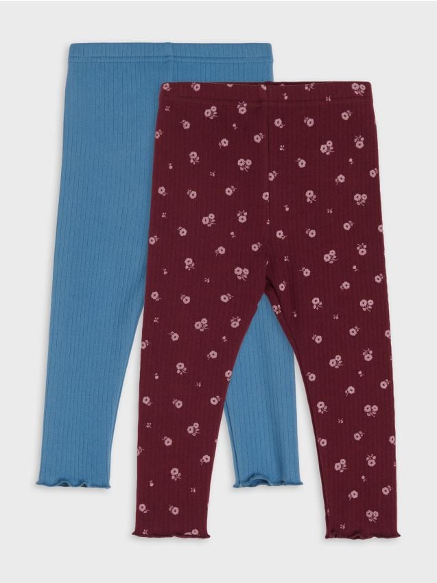 Sinsay - Colanți striați cu motiv floral 2 pack - bordo