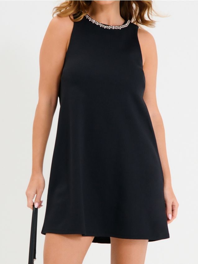 Sinsay - Rochie mini cu strasuri decorative la decolteu - negru