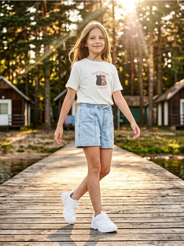 Sinsay - Pantaloni scurți din denim cu șnur - albastru