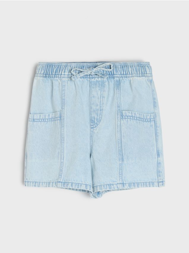 Sinsay - Jeansowe szorty z wiązaniem - niebieski