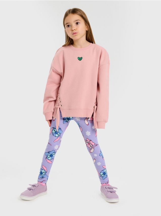 Sinsay - Legginguri din bumbac cu model Stitch - roz-pastel