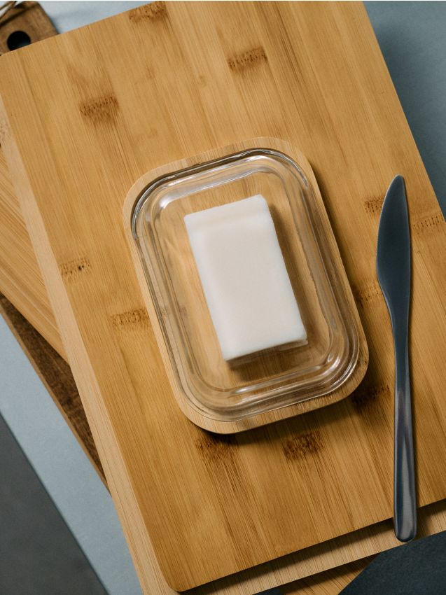 Sinsay - Untar din sticlă cu suport din bambus - clear