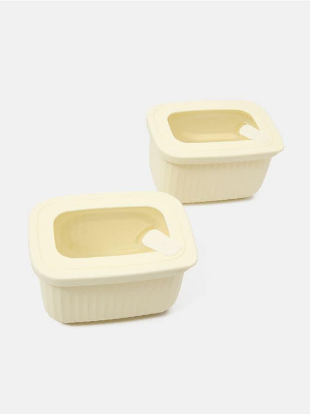 Contenitori per alimenti scanalati con coperchi trasparenti 2 pack - panna