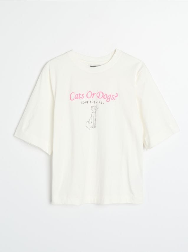 Sinsay - Bawełniana koszulka z nadrukiem Disney - kremowy