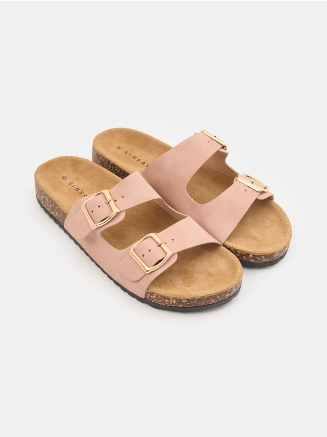 Sinsay - Papuci cu brant din piele - roz-pastel