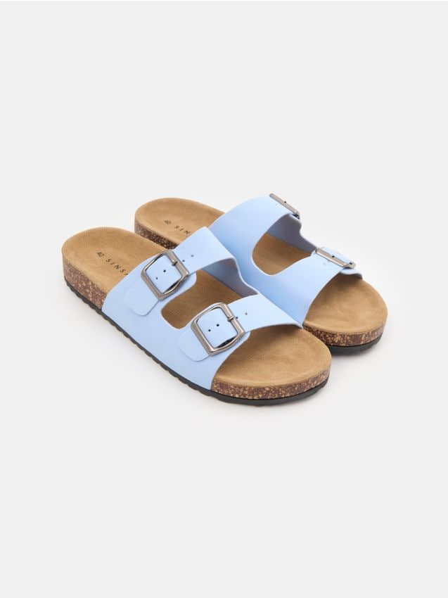 Sinsay - Papuci cu brant din piele - albastru-pal