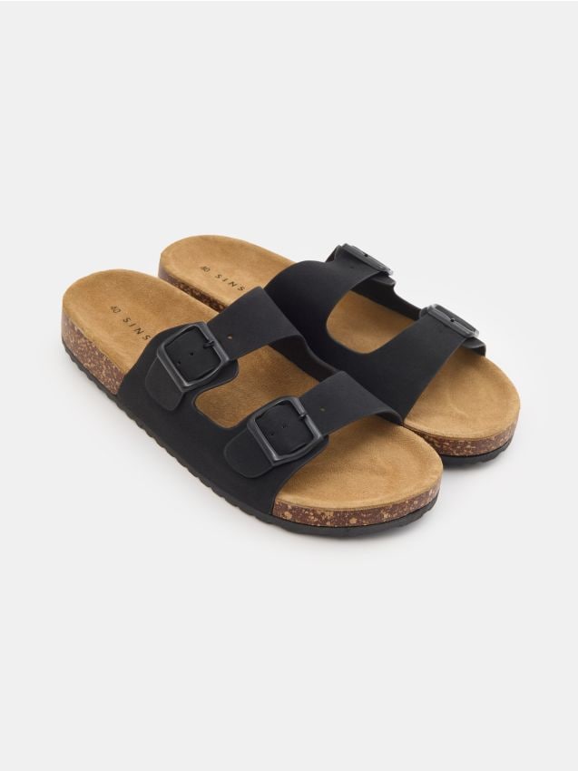 Sinsay - Papuci cu brant din piele - negru