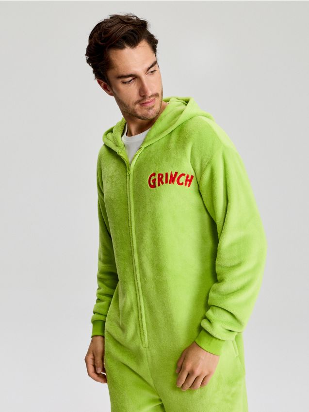 Sinsay - Pijama cu glugă și broderie Grinch - verde-gălbui