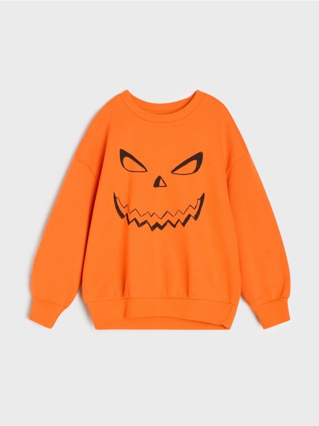 Sinsay - Bluză crewneck din bumbac cu motiv de Halloween - oranj-mandarină