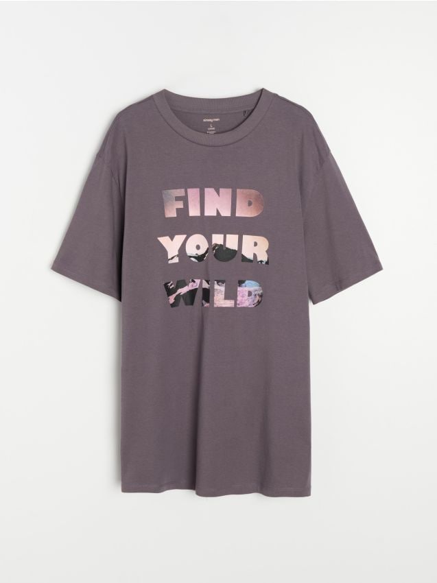 Sinsay - Tricou din bumbac cu inscripție - violet