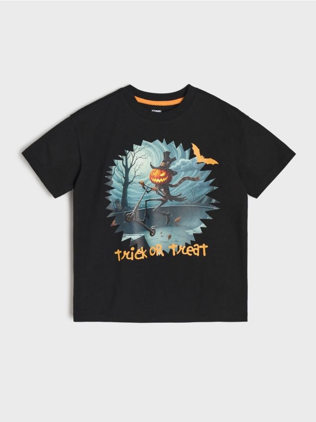 Sinsay - Tricou din bumbac cu motiv de Halloween - negru