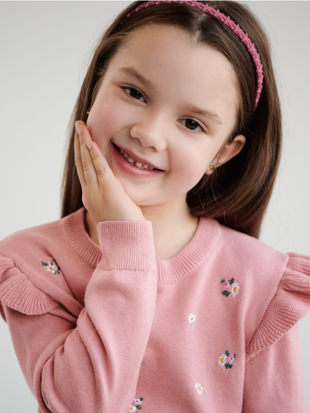 Sinsay - Pulover cu broderie - roz