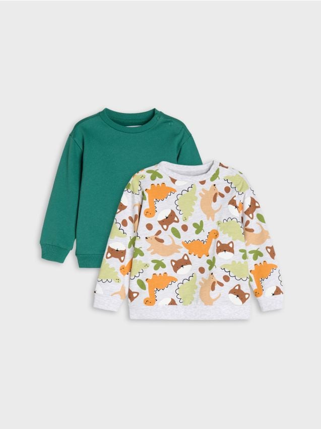 Sinsay - Hanorace crewneck din bumbac cu model animale 2 pack - green spruce