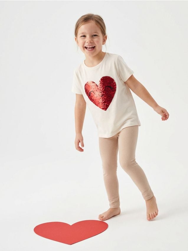 Sinsay - Bawełniana koszulka z połyskującymi cekinami - biały