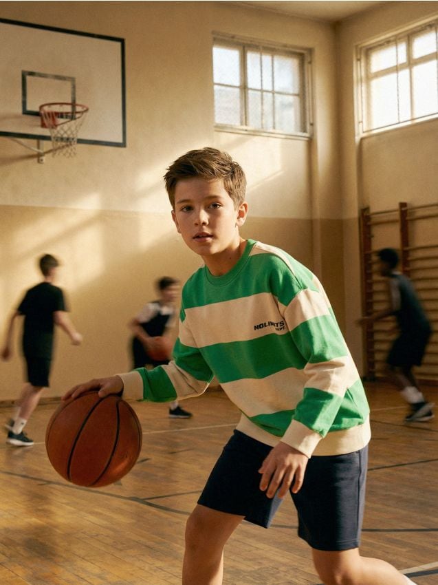 Sinsay - Bluză de trening în dungi, cu text - crem