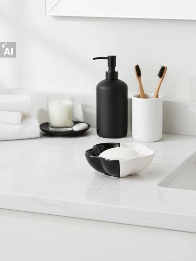 Sinsay - Savonieră ceramică în două culori, în formă de floare - negru