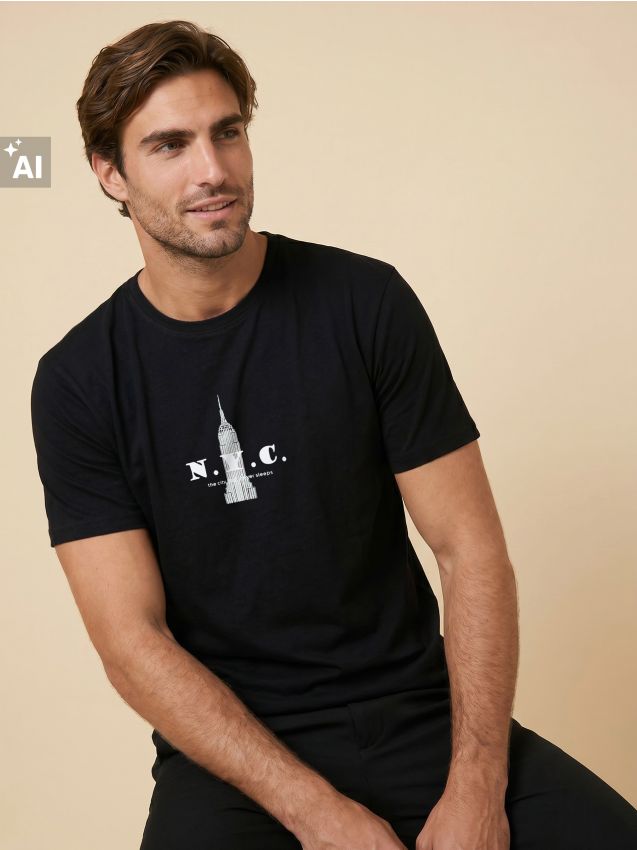 Sinsay - Tricou din bumbac cu imprimeu NYC - negru