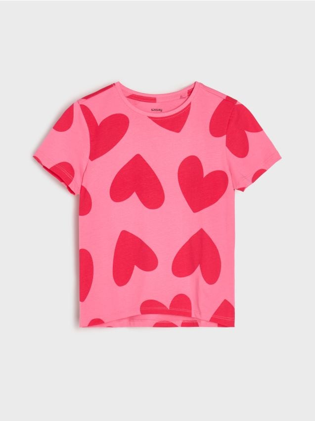 Sinsay - Bawełniana koszulka ze wzorem w serca - różowy