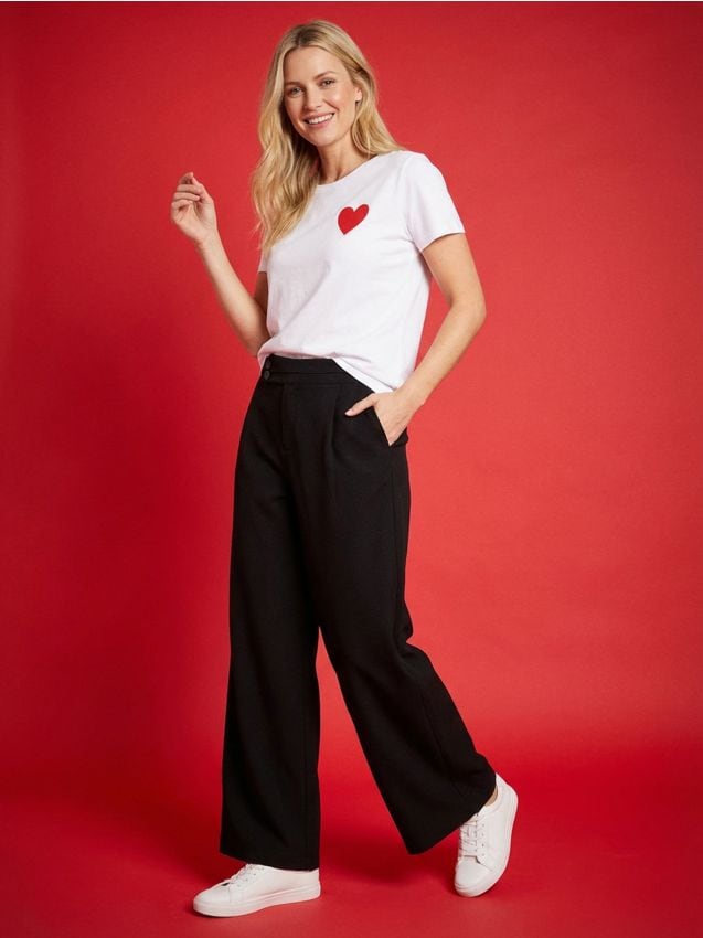 Sinsay - Spodnie wide leg z ozdobnym pasem - czarny