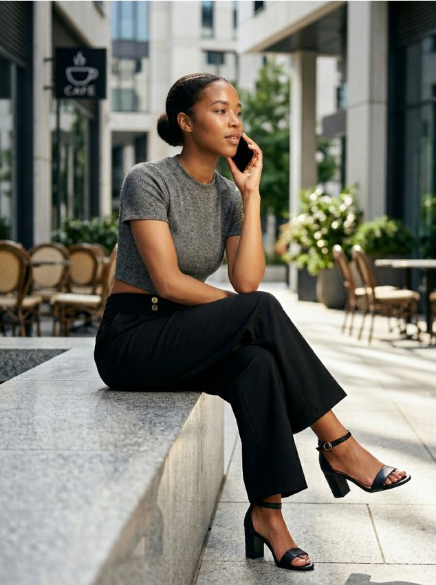 Sinsay - Spodnie wide leg z ozdobnym pasem - czarny