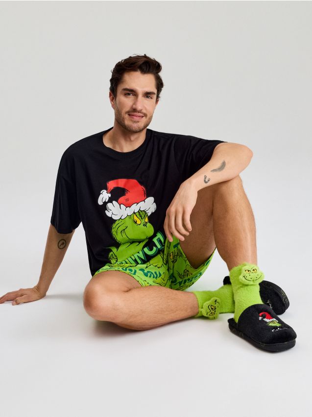 Sinsay - Pijama din bumbac din două piese cu motiv de Crăciun Grinch - multicolor