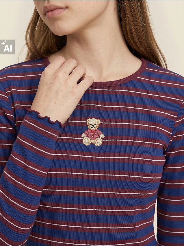 Sinsay - Bluză din bumbac cu broderie ursuleț în dungi - multicolor