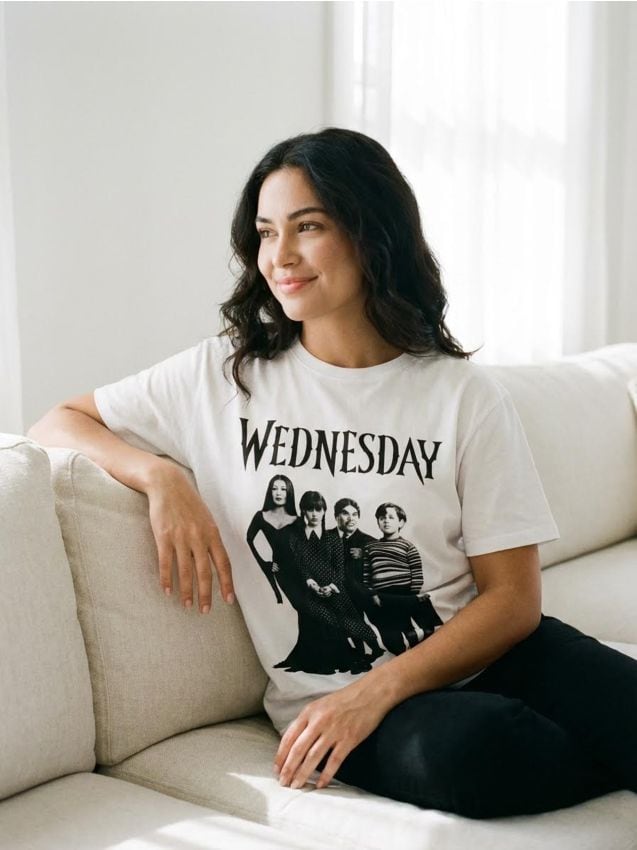 Sinsay - Tricou cu mânecă scurtă Wednesday - alb