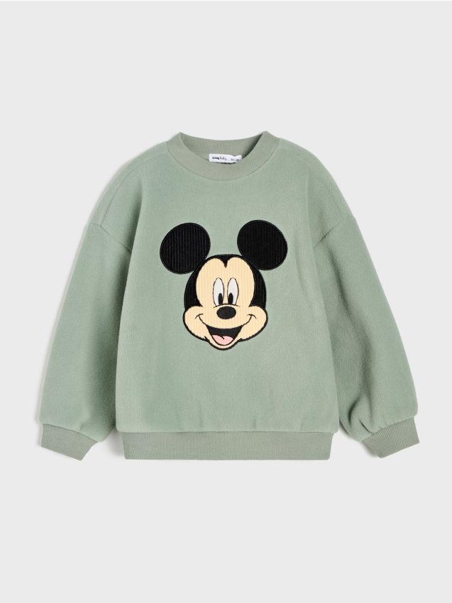 Sinsay - Hanorac din fleece cu aplicație textilă Mickey Mouse - verde-închis