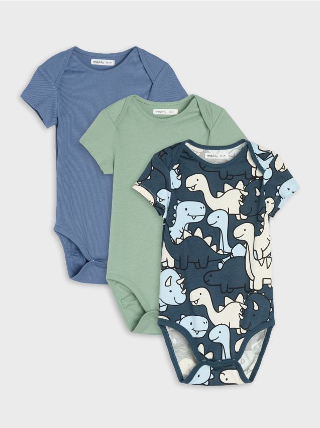 Sinsay - Body din bumbac cu model de dinozauri 3 pack - mid blue