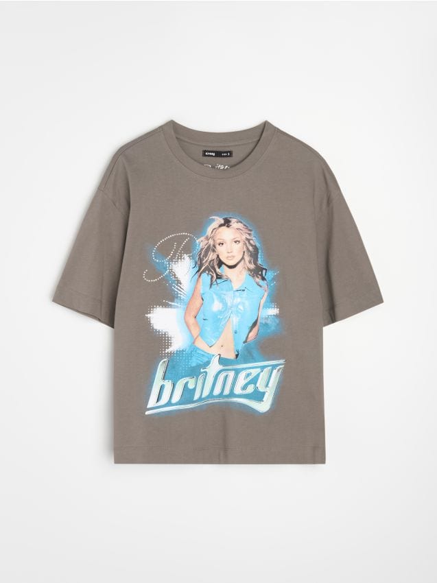 Sinsay - Tricou din bumbac cu imprimeu Britney - gri deschis