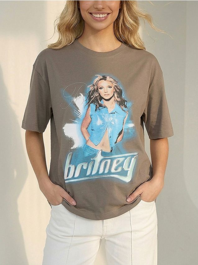 Sinsay - Tricou din bumbac cu imprimeu Britney - gri deschis