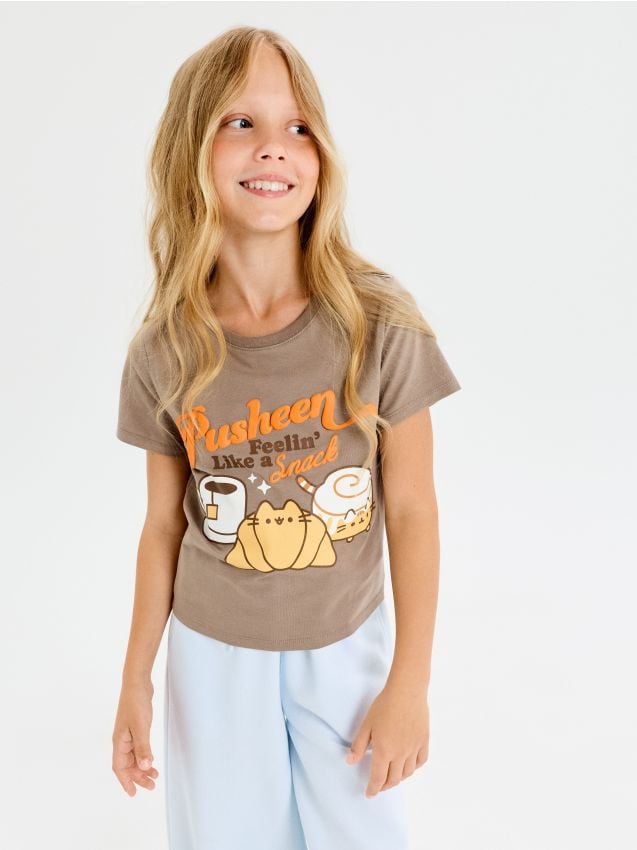 Sinsay - Tricou din bumbac cu imprimeu Pusheen the Cat - cafeniu