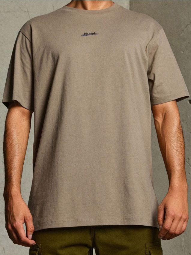 Sinsay - Tricou cu inscripţie pe spate - gri-maroniu