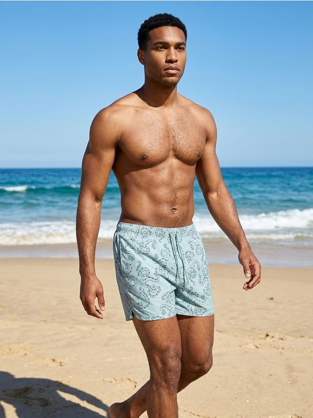 Sinsay - Șorturi de baie cu model de caracatiță - verde-pal