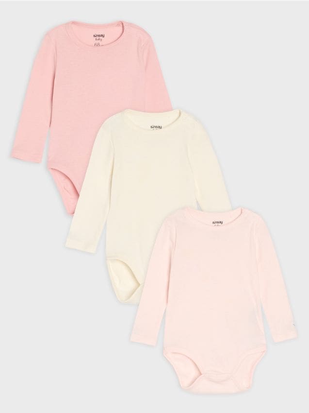 Sinsay - Set de 3 body din bumbac - roz-pastel