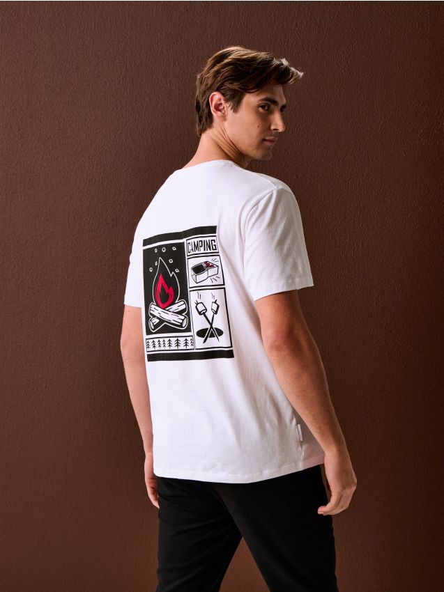 Sinsay - Tricou oversize din bumbac cu imprimeu - alb