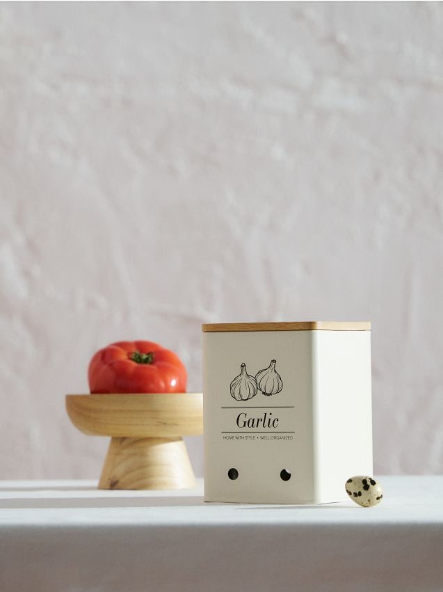 Contenitore in metallo per aglio con coperchio - panna