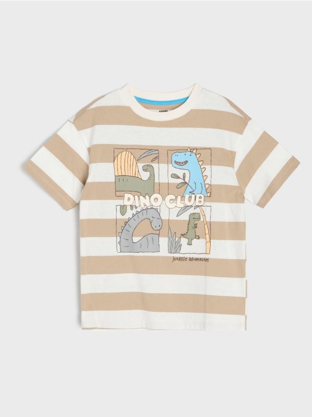 Sinsay - Tricou oversize din bumbac cu imprimeu cu dinozauri - crem