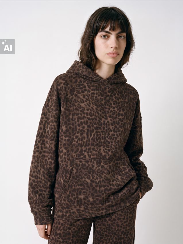 Sinsay - Hanorac cu glugă și buzunar cu imprimeu leopard - multicolor