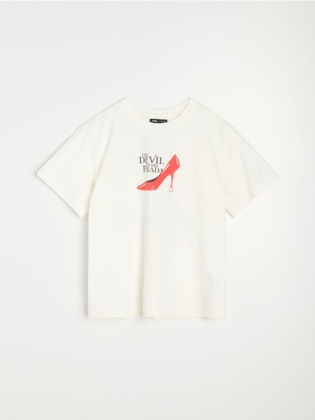 Sinsay - Tricou cu imprimeu The Devil Wears Prada - crem