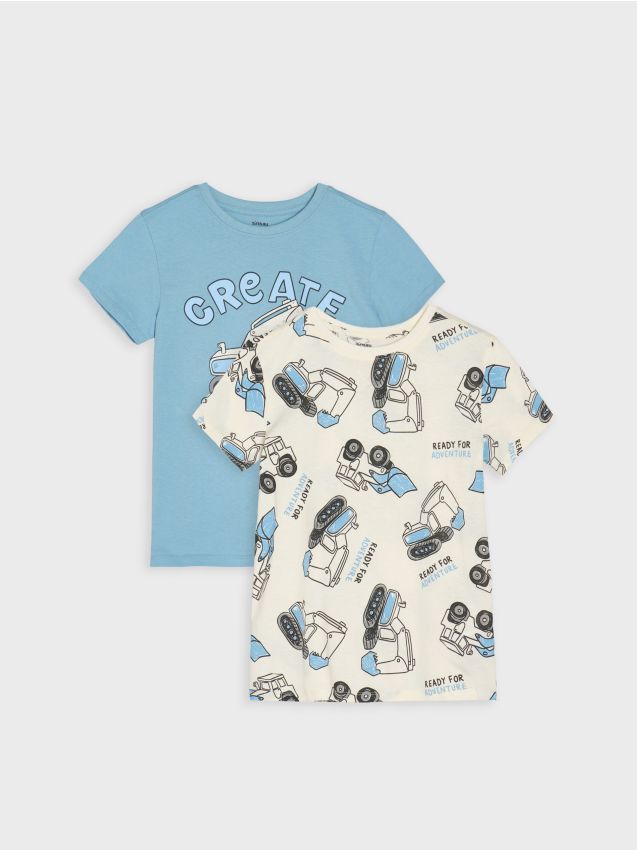 Sinsay - Tricouri din bumbac cu imprimeu cu excavatoare 2 pack - albastru