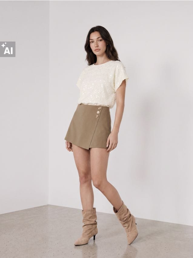 Sinsay - Fustă-pantaloni cu nasturi decorativi și amestec de vâscoză - brun-auriu