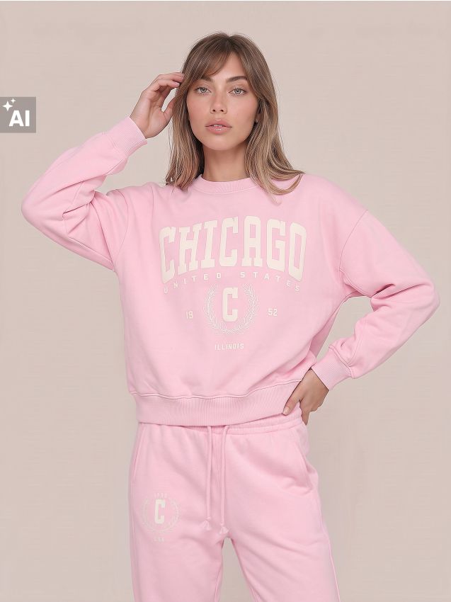 Sinsay - Bluză crewneck cu inscripție - roz