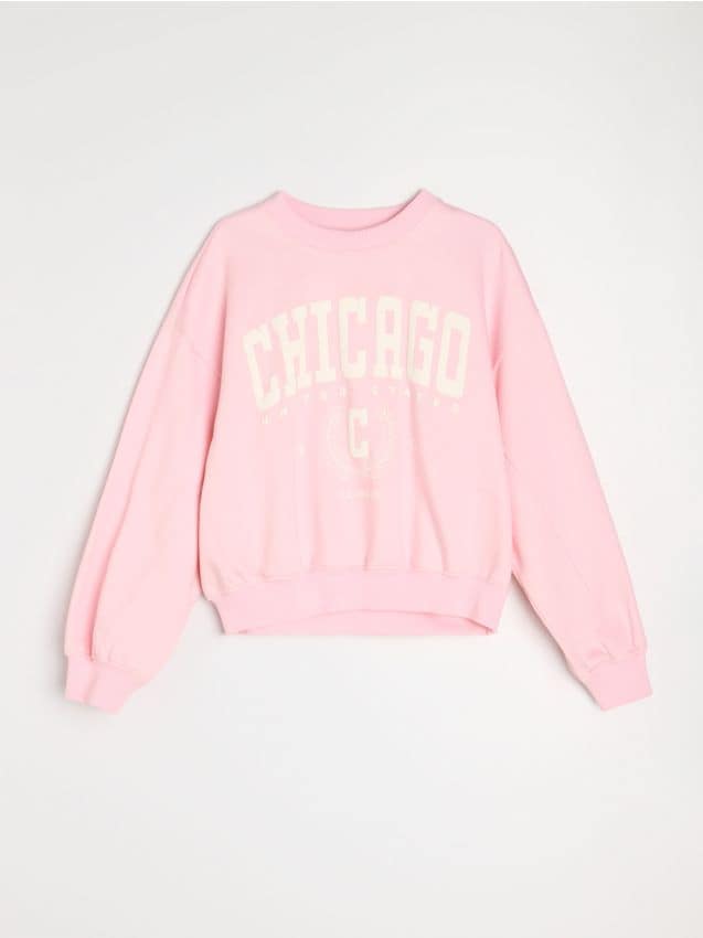 Sinsay - Bluză crewneck cu inscripție - roz