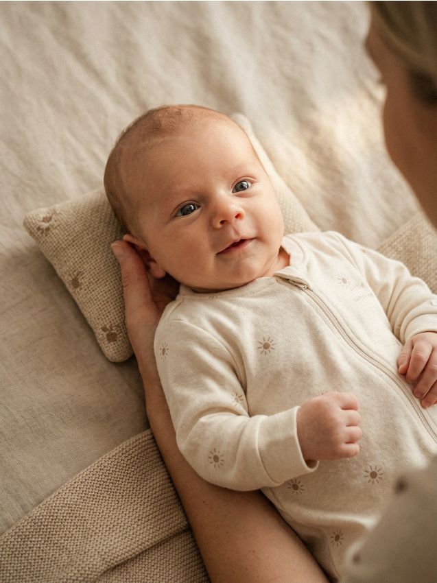 Sinsay - Salopetă pentru bebeluși din bumbac cu fermoar și motiv soare - nude