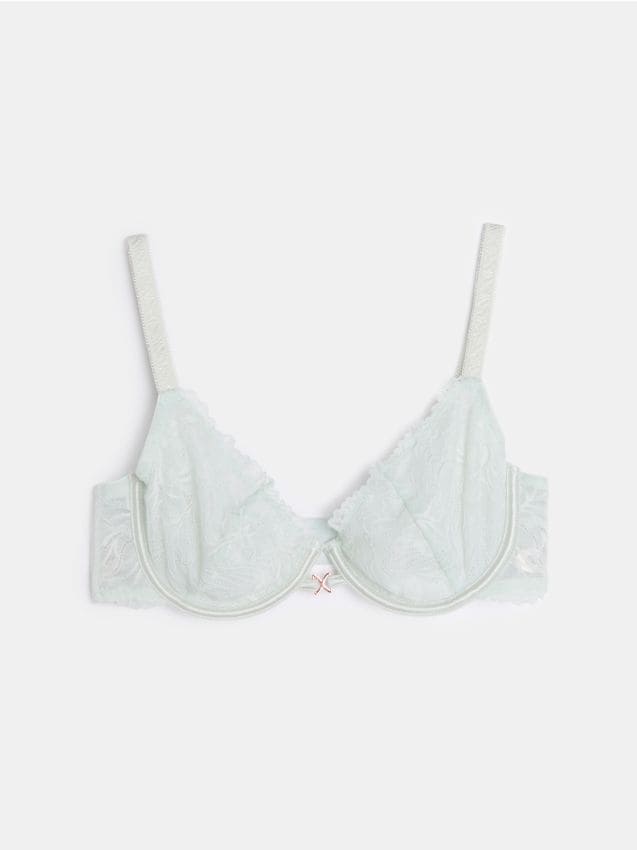 Sinsay - Koronkowy miękki biustonosz z fiszbiną - błękitny