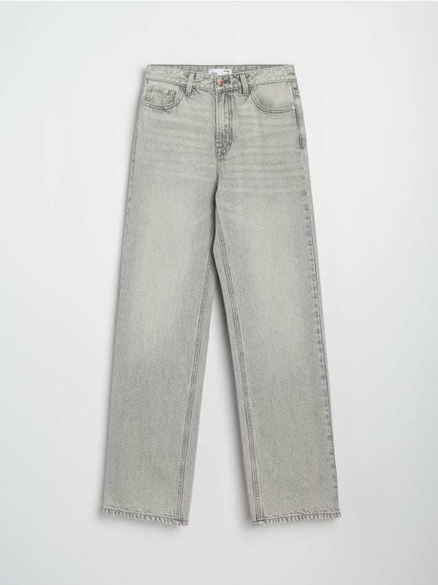Sinsay - Džínsy wide leg s vysokým pásom - svetlošedá