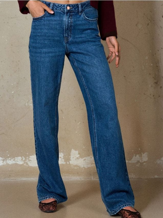 Sinsay - Džínsy wide leg s vysokým pásom - tmavomodrá