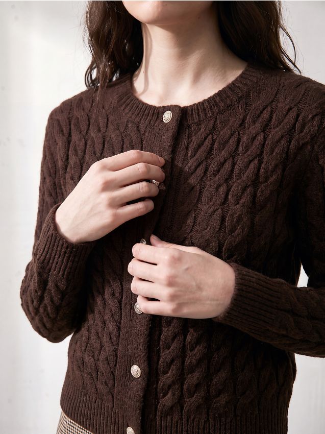 Sinsay - Cardigan tricotat cu model decorativ - maro
